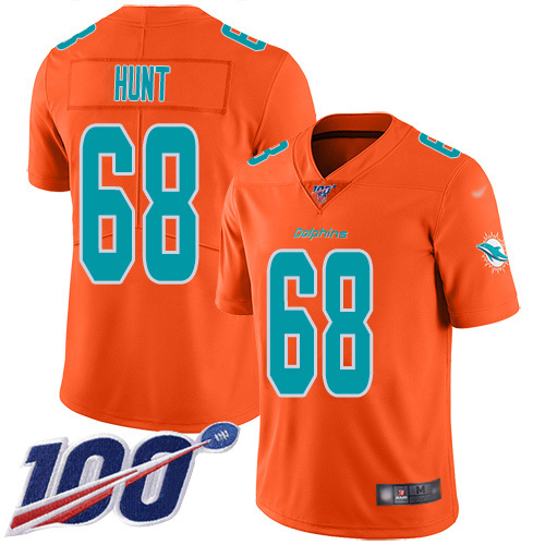 Nike Dolphins #68 Robert Hunt Orange Youth Stitched NFL Limited Inverted Legend 100th Season Jersey